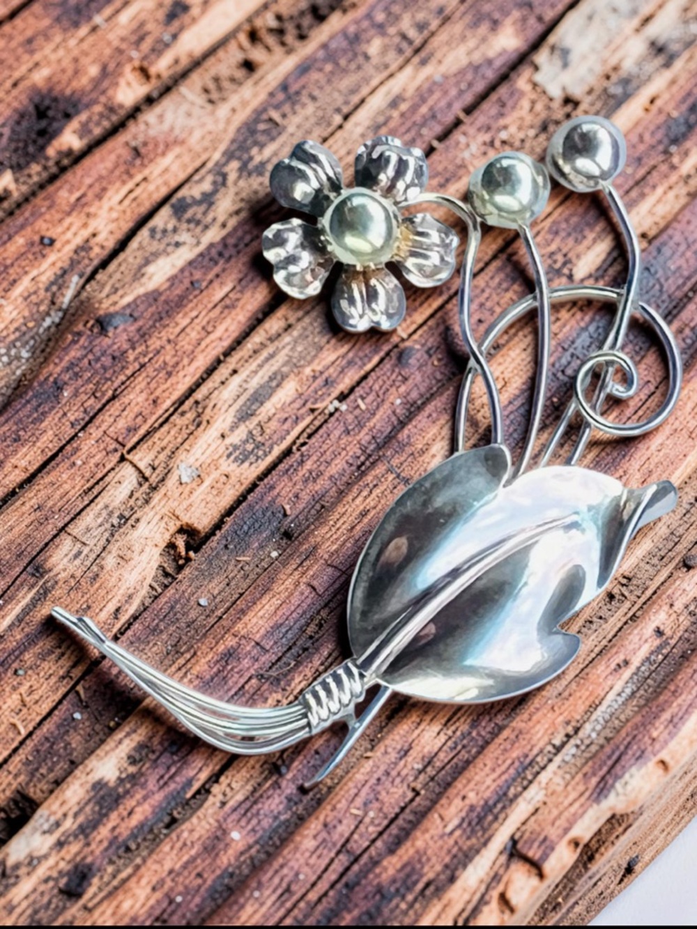 Sterling Silver Van Dell flower pin brooch , brass & 12k gold filled Vintage